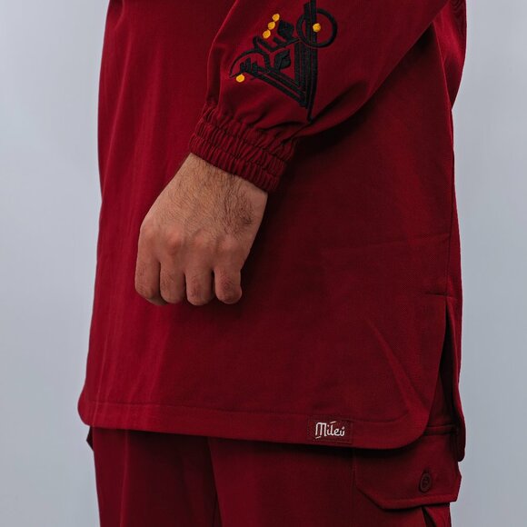 MILEV Signature 2-Piece Modest Set Men - Tunic & Trousers - Embroidered Maroon - Picture 10 of 11